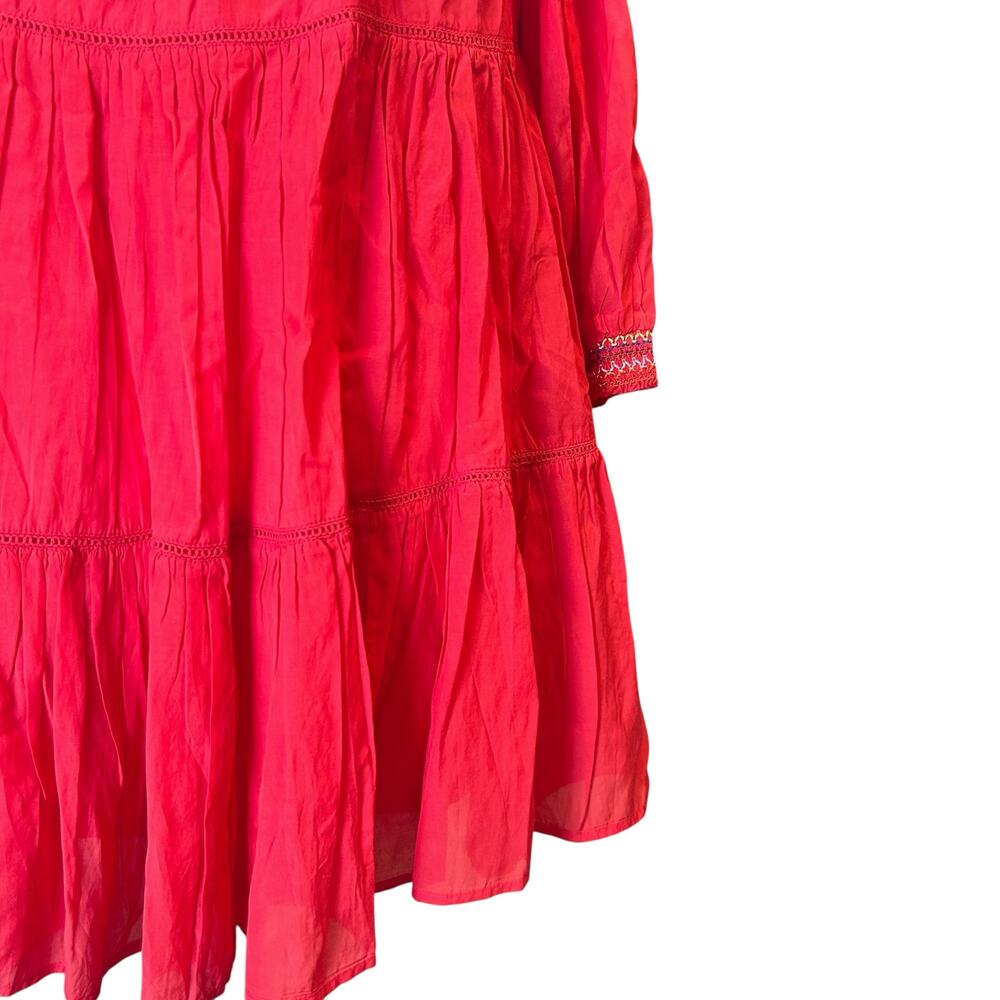 Free People Red Tiered Mini Dress Womens Sz Medium Sunbeams Embroidered Boho - Picture 11 of 16